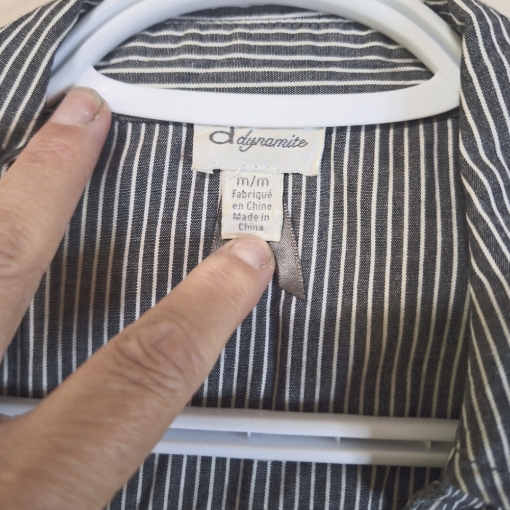 Vintage Y2K Dynamite Pinstripe Shirtdress with Bow Tie Waist Medium - Picture 3 of 10